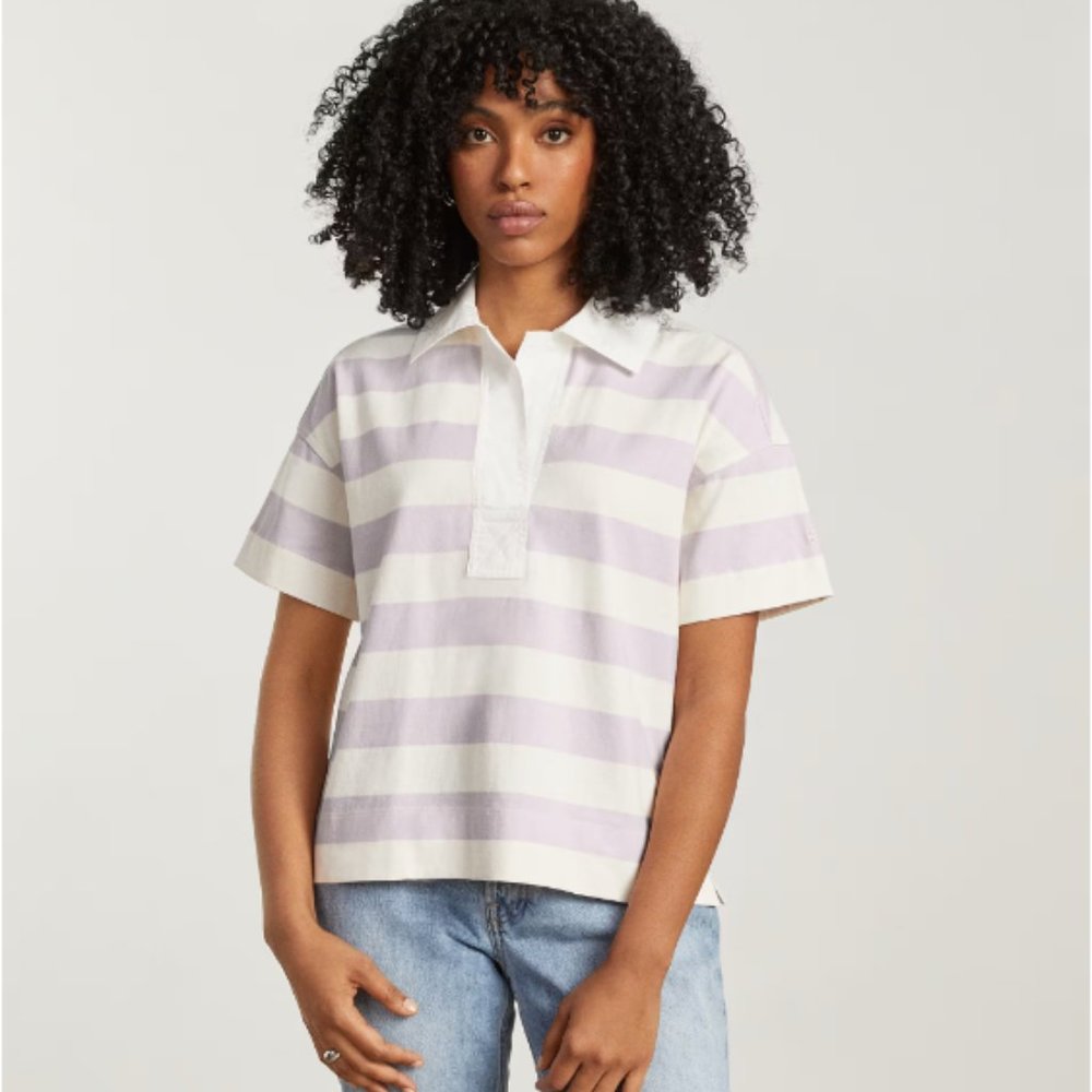 NWT Everlane The Retro Jersey Polo Purple Stripe Rugby Shirt S